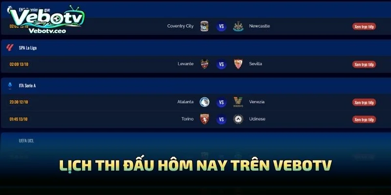 Lịch Thi Đấu Hôm Nay Trên Vebotv